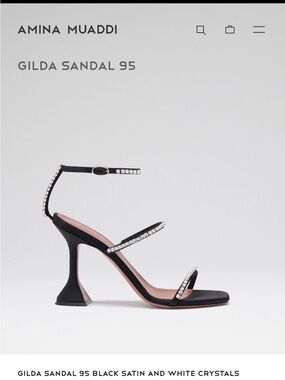 Amina Muaddi Black leather Crystal Strap Sandals